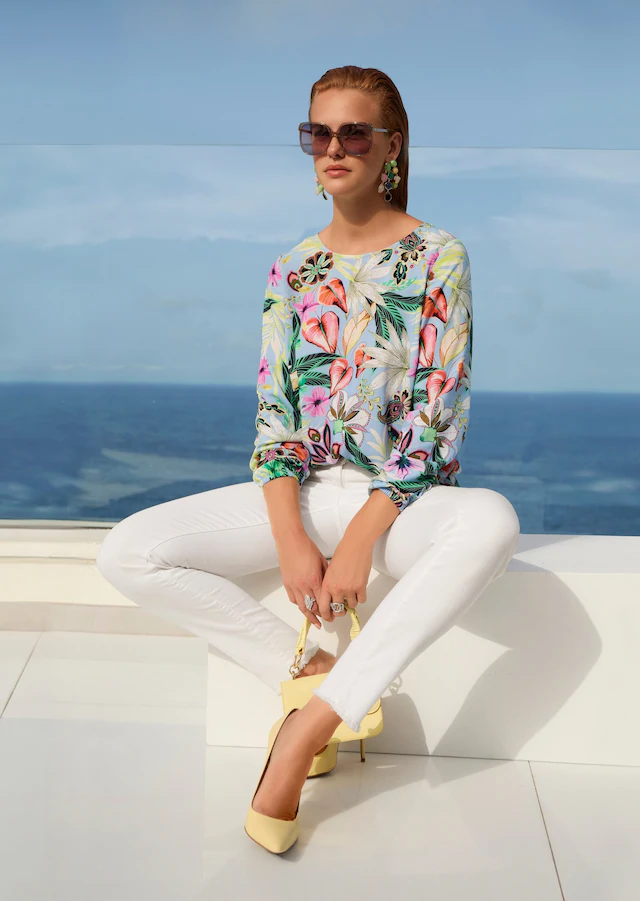 MADELEINE Langarmbluse »Blusenshirt Fließende Viskosebluse mit Blumenmuster« Gummibündchen