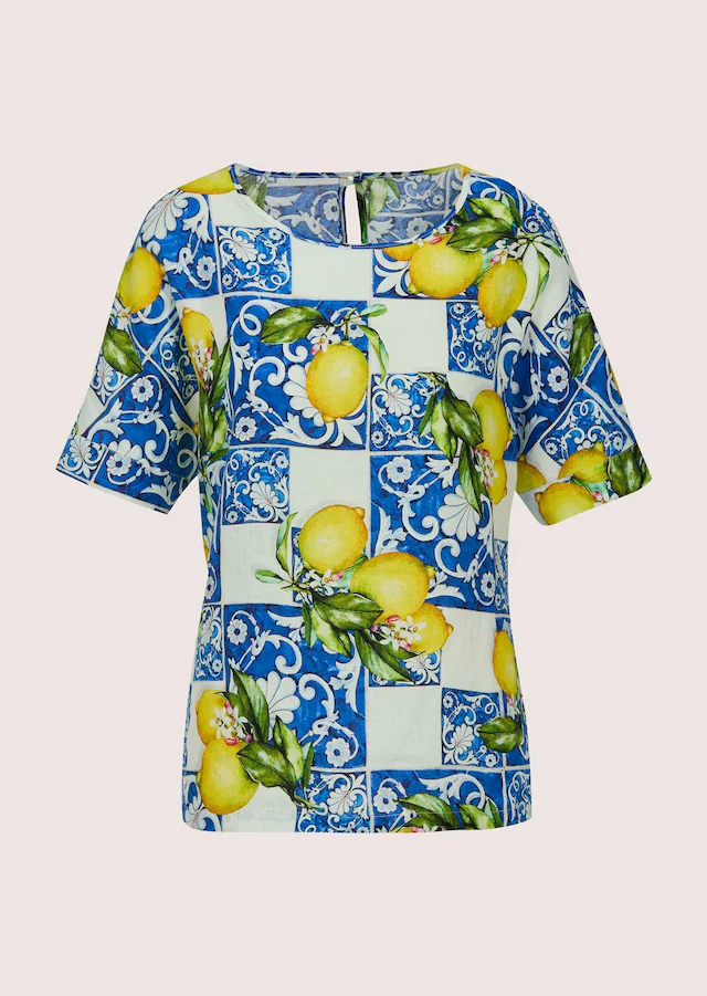 MADELEINE Kurzarmbluse »Blusenshirt Sommerbluse mit mediterranem Print« Überschnittene Schultern