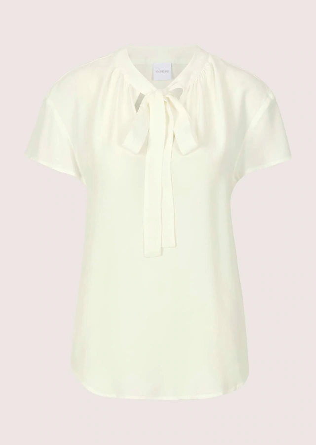 MADELEINE Kurzarmbluse »Blusenshirt Viskosebluse mit Bindeband« Bluse mit Bindeband und Kreuselung am Ausschnitt sowie ein