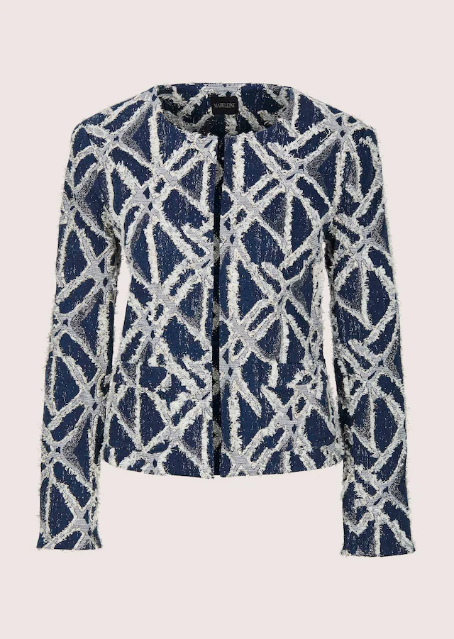 MADELEINE Jackenblazer »Kurzblazer Jacquardblazer mit Fransen« Jacquard Blazer mit Glanzefekt