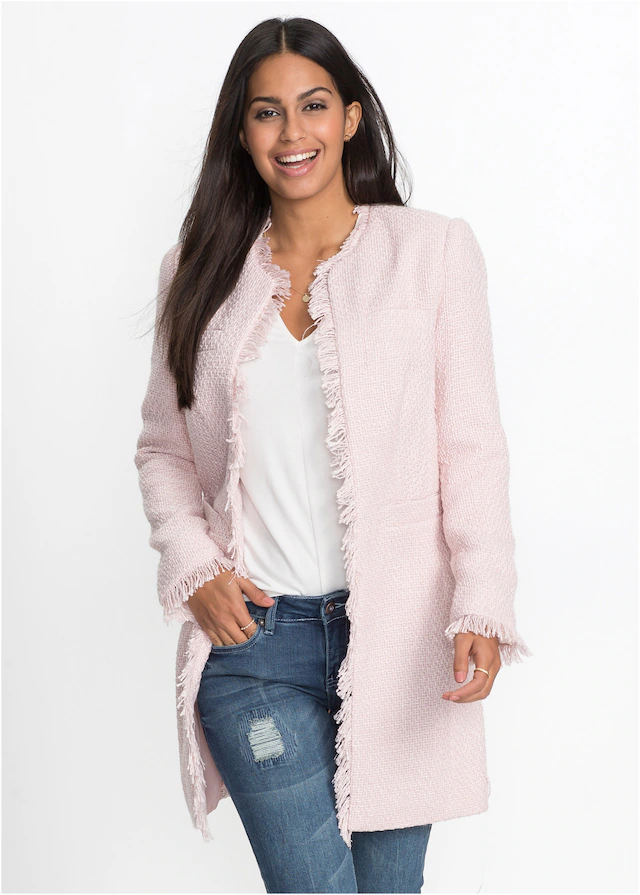 bonprix Longblazer 1 eleganter Bouclé-Look, Regular Fit, mit langem Arm