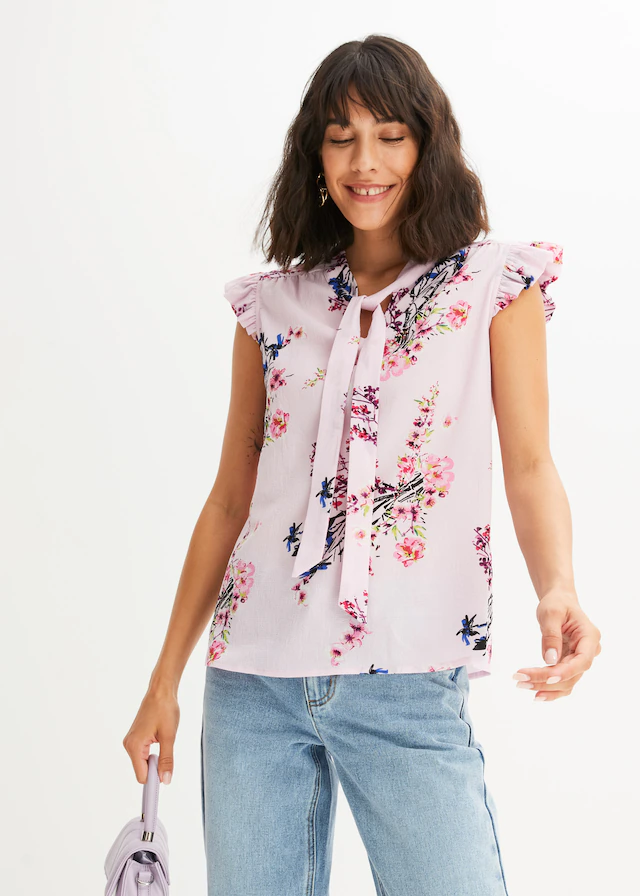 bonprix Schluppenbluse lockerer Schnitt, eleganter Stil, mit kurzen Volantärmeln