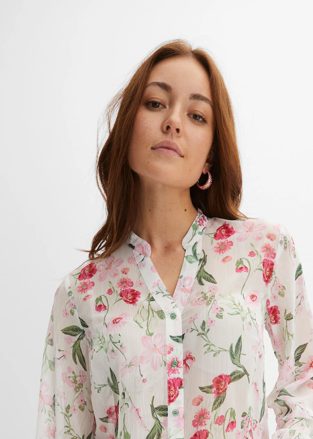bonprix Chiffonbluse Loose Fit, für festliche Anlässe, mit langem Arm
