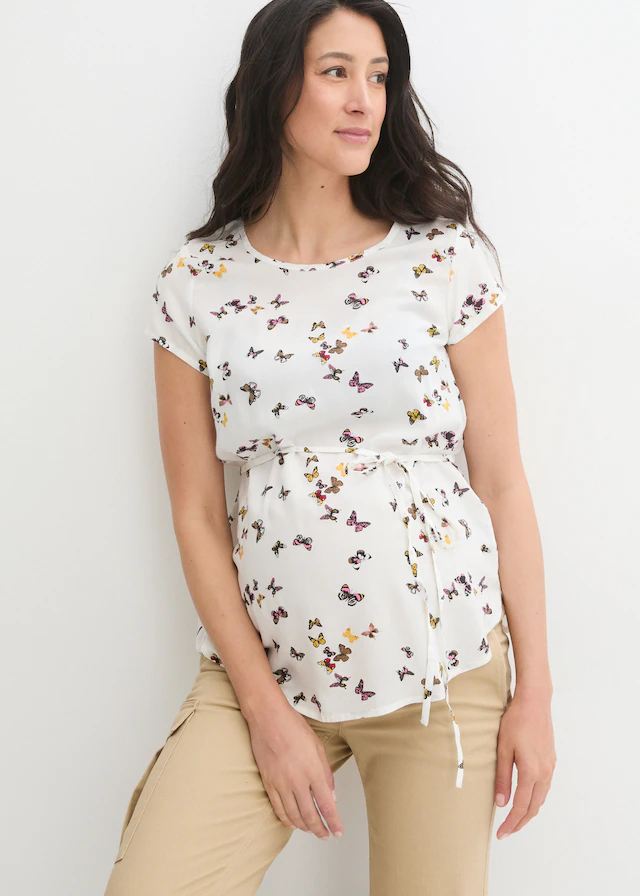 bonprix Umstandsbluse figurumspielende Passform, mit kurzem Arm, mit Bindeband