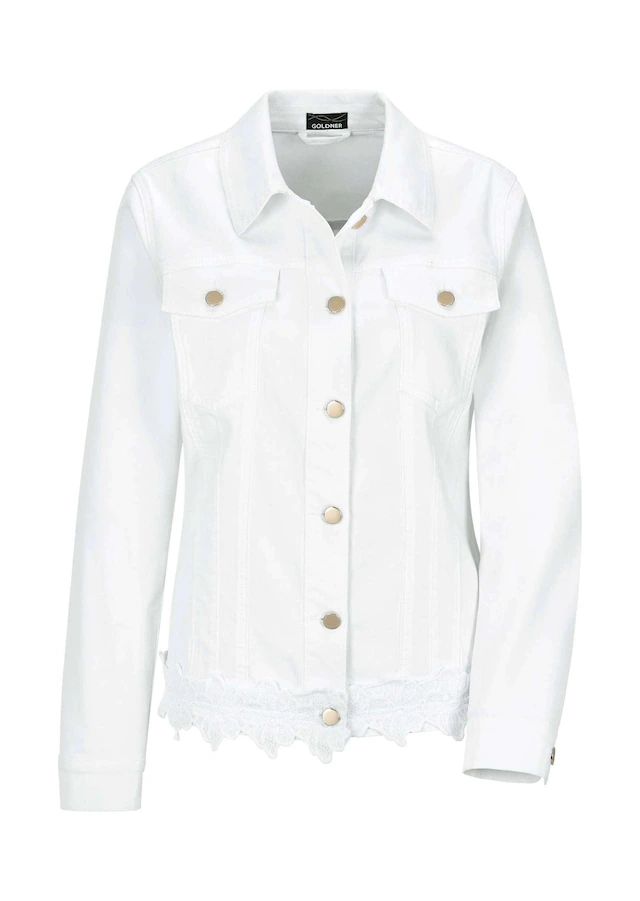GOLDNER Jackenblazer »Kurzgröße Baumwolljacke mit Blumenborte« Ziernähte im Vorder und Rückteil
