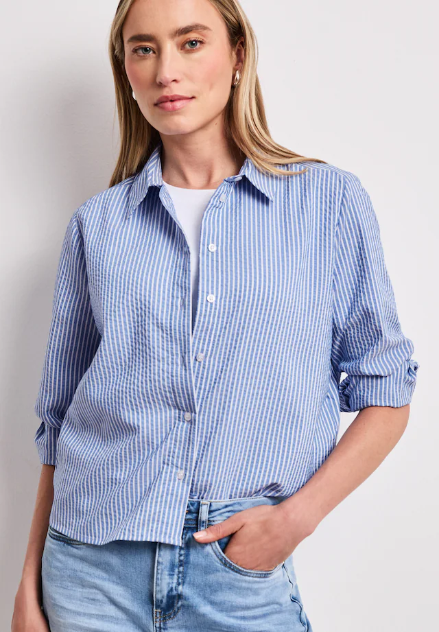 STREET ONE Langarmbluse mit gestreiftem Seersucker-Look