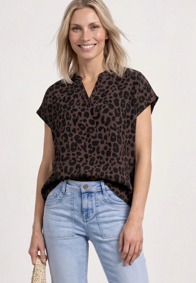 STREET ONE Shirtbluse mit geschlitztem Rundhalsausschnitt