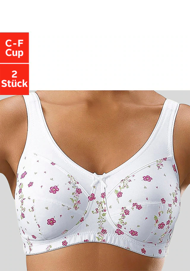 petite fleur Entlastungs-BH Packung, 2 Stück,ohne Bügel, mit breiteren Trägern– ideal für große Größen