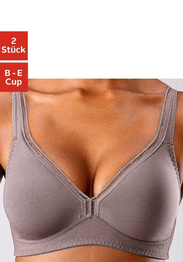 petite fleur T-Shirt-BH Packung, 2 Stück,ohne Bügel aus Baumwolle – auch ideal für große Größen, bequemer BH
