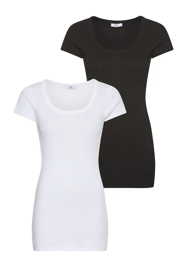 Flashlights T-Shirt 2er-Pack,figurbetonter Schnitt,unifarben,Rundhalsausschnitt