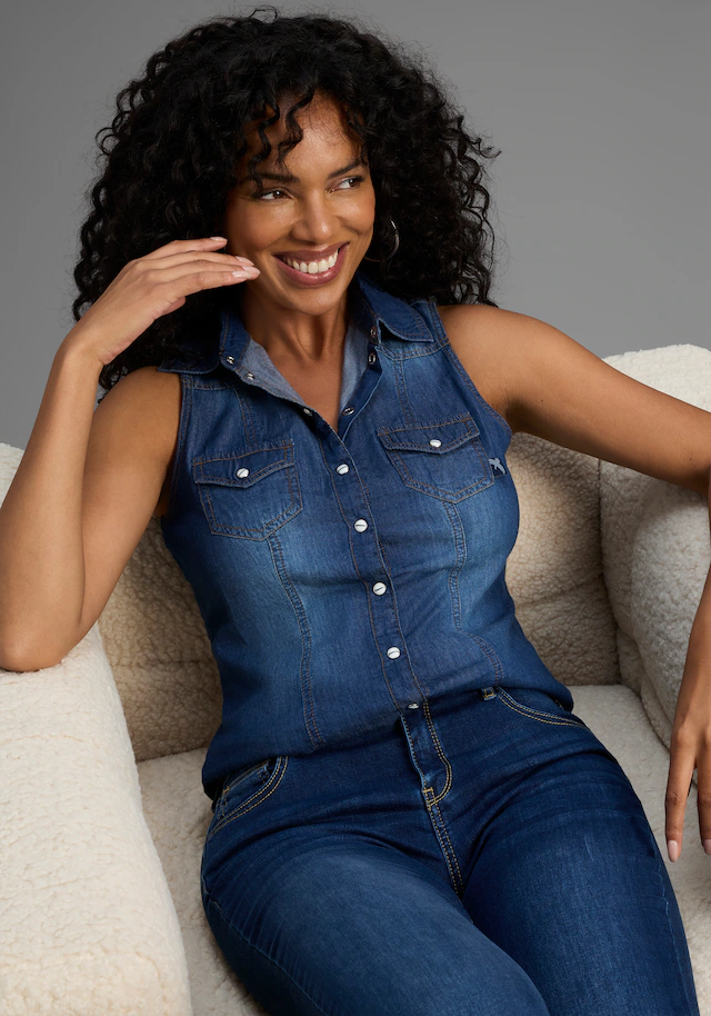 Arizona Jeansbluse mit Knöpfen in Perlmuttoptik
