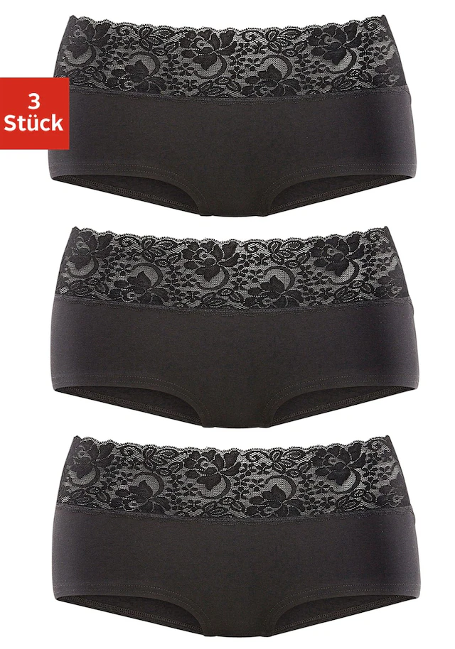 Vivance Panty 3er-Pack,aus elastischer Baumwolle mit floraler Spitze