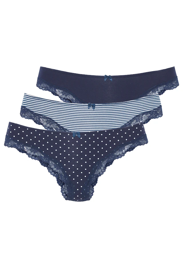 LASCANA Brasilslip 3er-Pack,aus elastischer Baumwolle mit zarter Spitze