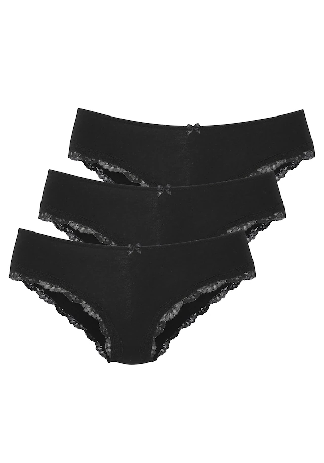 LASCANA Slip 3er-Pack,aus elastischer Baumwolle mit zarter Spitze