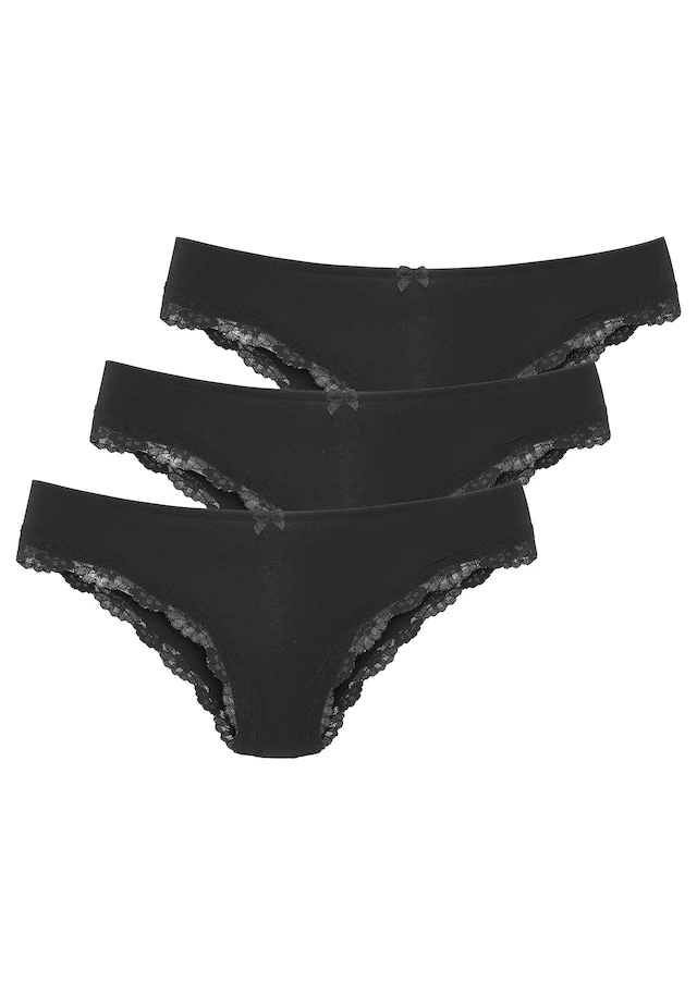 LASCANA Brasilslip 3er-Pack,aus elastischer Baumwolle mit zarter Spitze