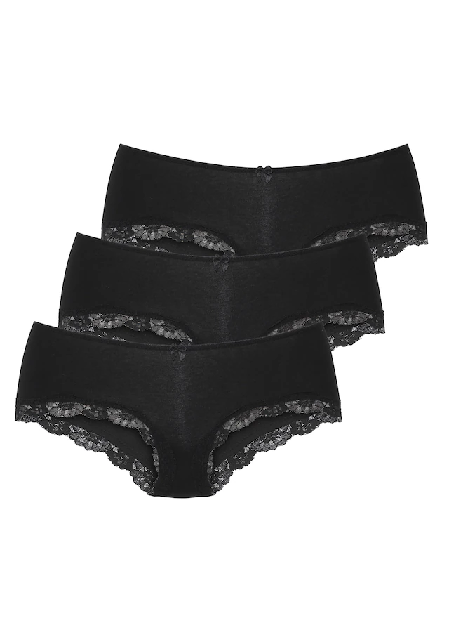 LASCANA Panty 3er-Pack,aus elastischer Baumwolle mit zarter Spitze