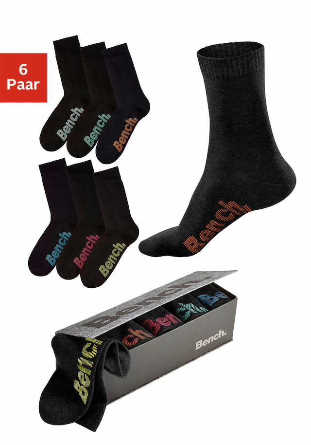 Bench. Socken Box, 6 Stk. tlg. in der praktischen Box mit verschiedenfarbigen Logos