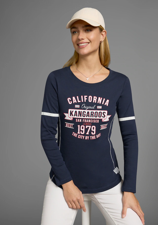KangaROOS Langarmshirt Langarm,sehr figurbetont,bedruckt und mit Stickerei