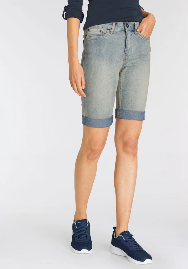 Arizona Jeansbermudas schmale Passform,krempelbarer Saum,Usedwaschung,hohe Leibhöhe