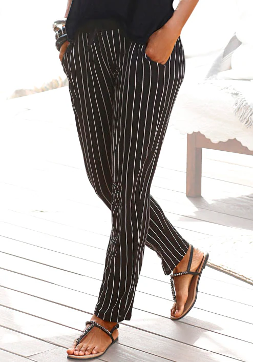 Buffalo Strandhose mit Streifendruck, bequeme Schlupfhose, leichte Sommerhose, Jerseyhose