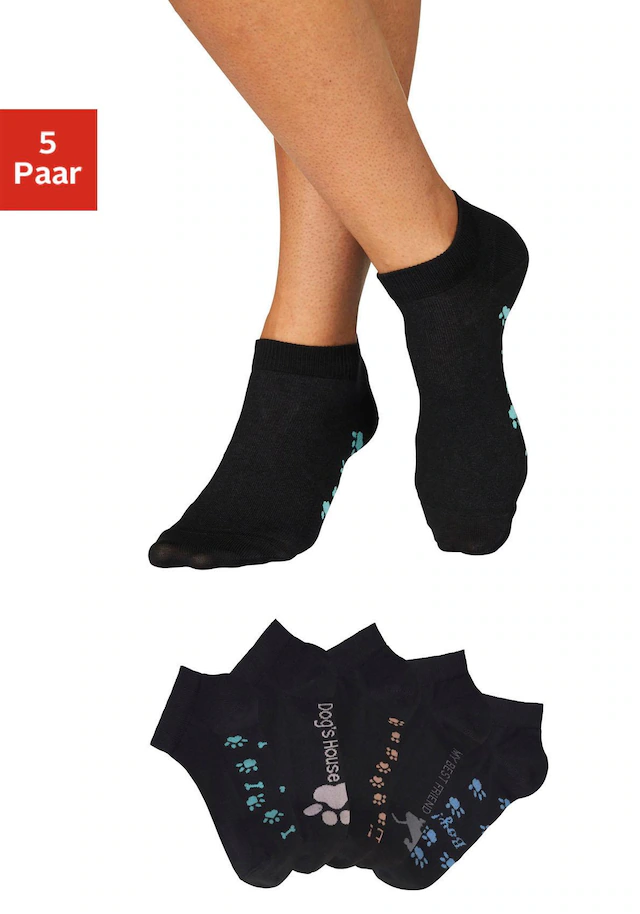 Arizona Sneakersocken Packung, 5 Stk. tlg. mit süßem Pfotendesign unter der Sohle