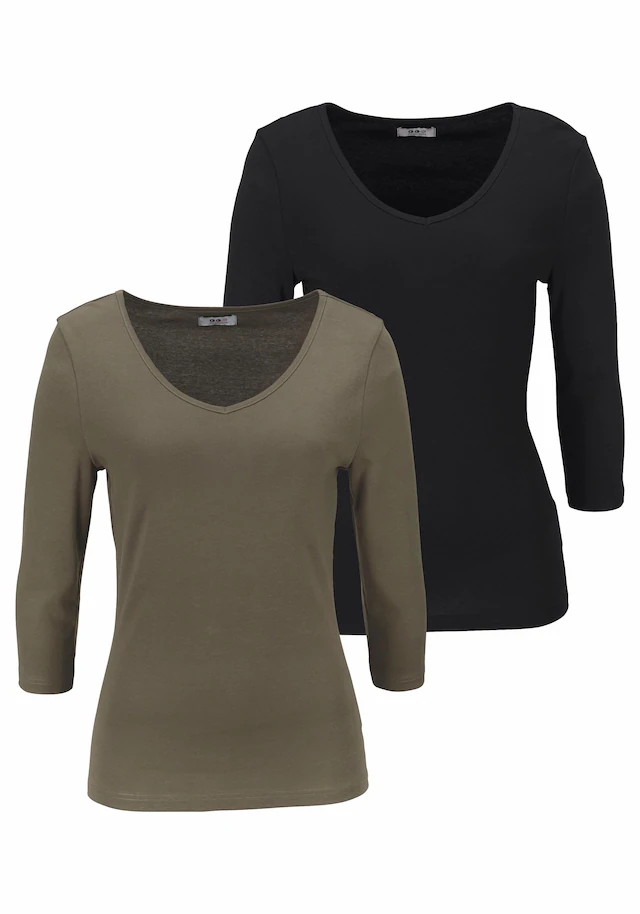 Flashlights V-Shirt 2er-Pack,unifarben,V-Ausschnitt,Basic-Stil,aus Baumwolle,im 2er-Pack
