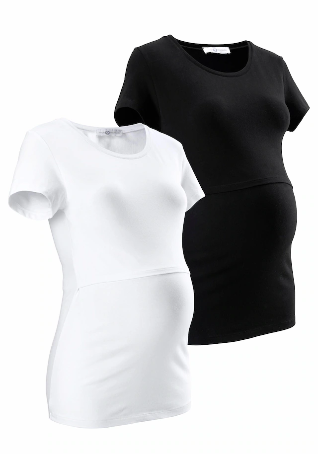 Neun Monate Umstandsshirt », 2er Pack T-Shirts für Schwangerschaft und Stillzeit« Packung, 2, 2 Stk. kurzärmelig,figurbetonte Passform,unifarben,Rundhalsausschnitt