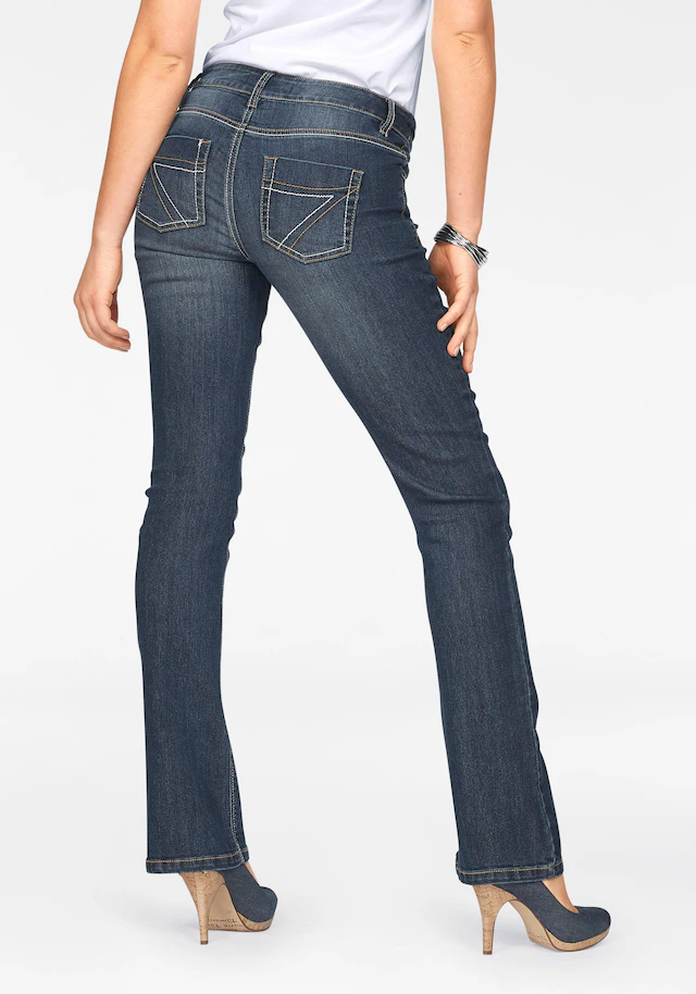 Arizona Bootcut-Jeans »mit Kontrastnähten« normale Leibhöhe,Bootcut,5-Pocket-Style,dunkle Waschung
