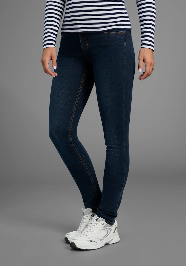 Arizona Slim-fit-Jeans »Bund mit seitlichem Gummizugeinsatz« schmale Passform,Röhrenjeans,Used-Waschung,hohe Leibhöhe