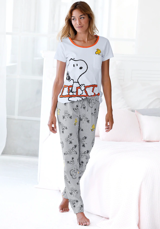 Peanuts Pyjama Set, 2 tlg. mit Snoopy und Woodstock Druck