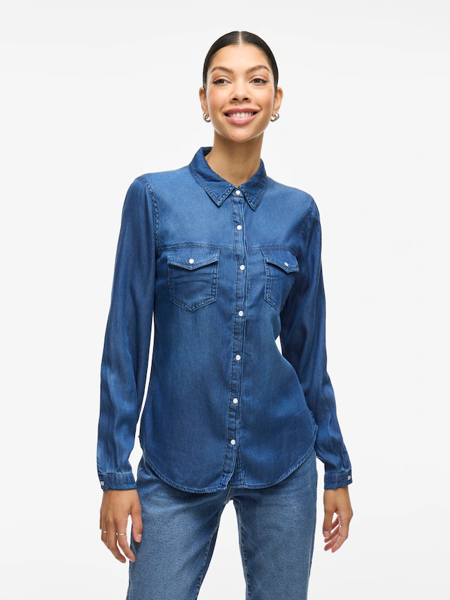 Vila Jeansbluse »VIBISTA« in leichter Used-Waschung