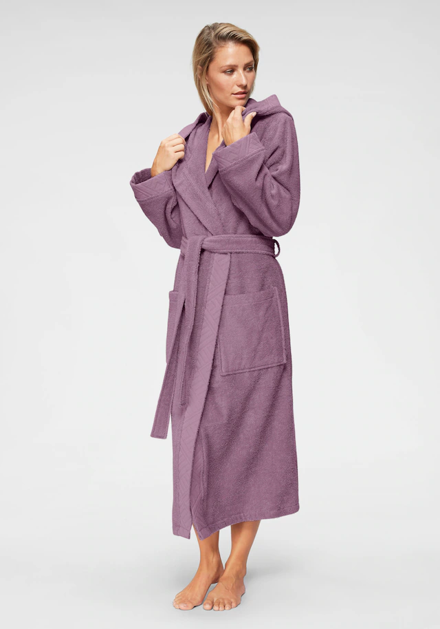 OTTO home Damenbademantel »Livia, ideal für Sauna & Spa, Hotelbademantel« 1 Stk. gemusterter Bordüre, langer Bademantel Damen, 100% Baumwolle, XS-2XL