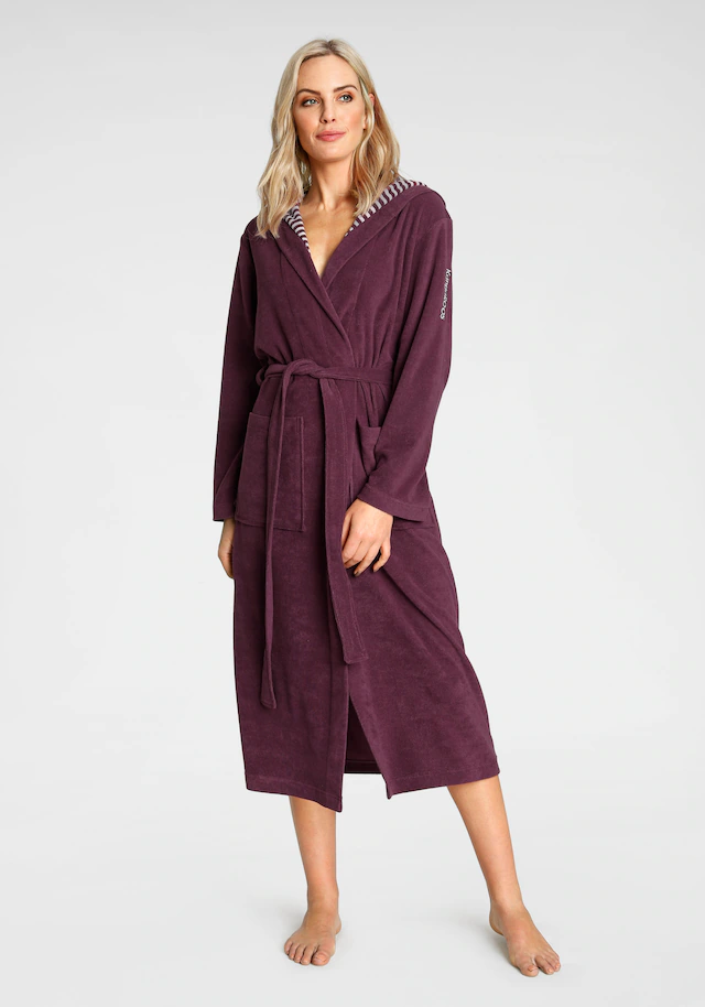 KangaROOS Damenbademantel »Dalia, ideal für Sauna & Spa, Standardlänge & Überlänge« 1 Stk. Uni-Farben mit Streifen, Taschen, leicht, XS-3XL, auch in extra lang