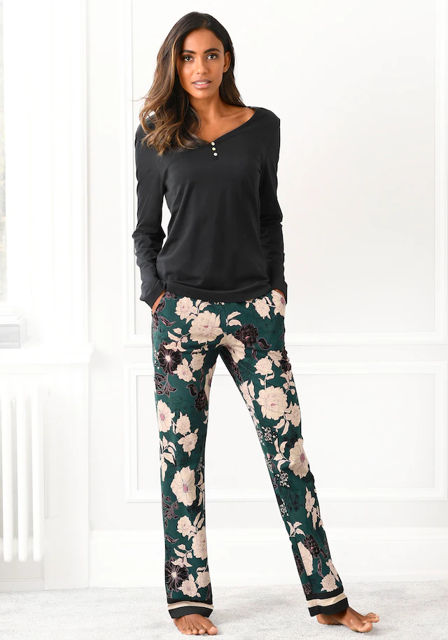 s.Oliver Pyjama Set, 2 tlg. mit geblümter Schlafhose