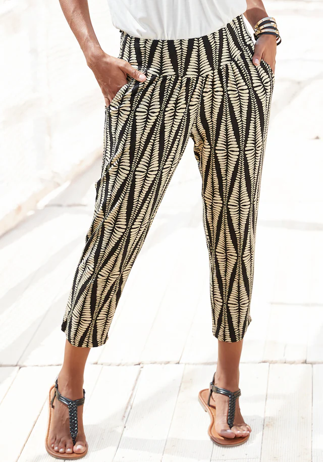 LASCANA 7/8-Hose mit breitem Bündchen und Allover-Druck, Jerseyhose, leichte Sommerhose