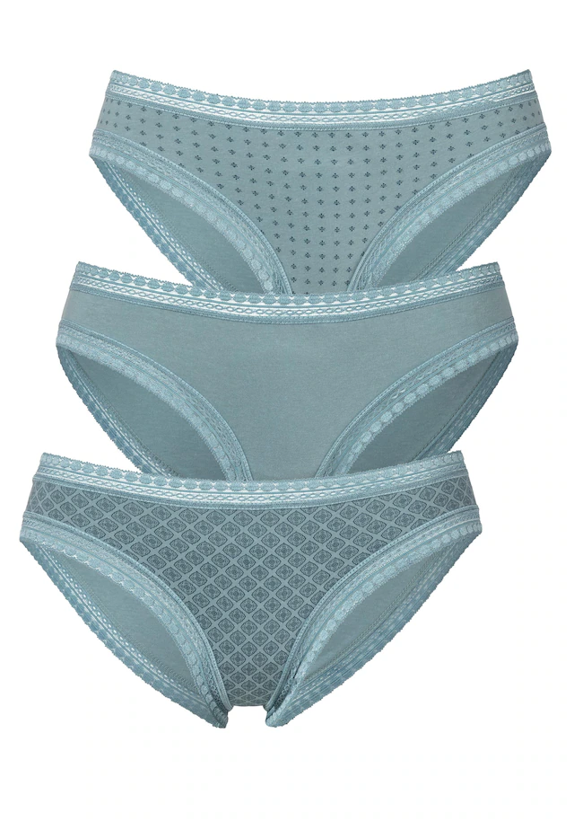 LASCANA Bikinislip 3er-Pack,aus elastischer Baumwolle mit weicher Spitze