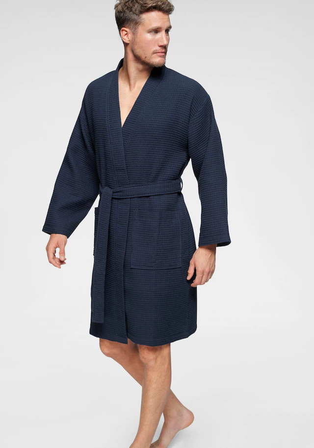 OTTO home Unisex-Bademantel »Nora, ideal für Sauna & Spa, Hotelbademantel, Morgenmantel« 1 Stk. Damen & Herren, Kimono-Kragen, Waffelpiqué, Baumwolle, Reisebademantel