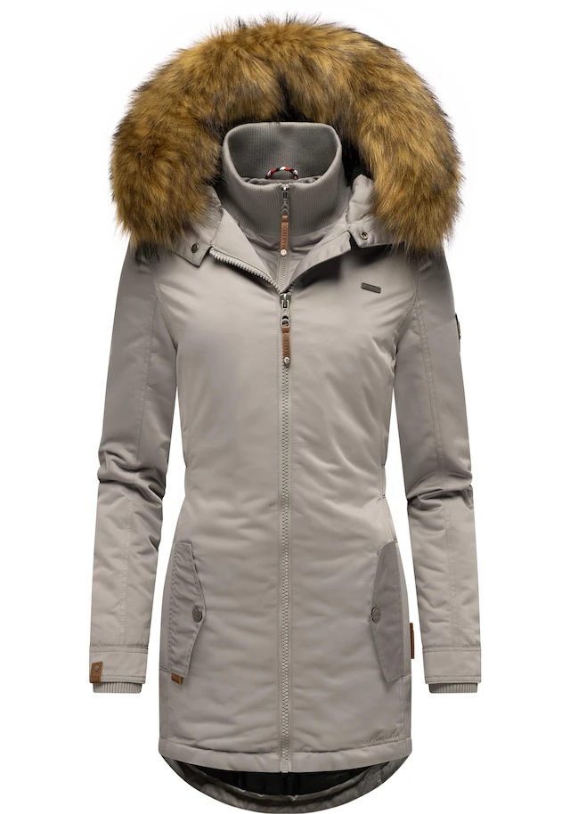 Marikoo Wintermantel »Sanakoo« schicker Damen Kurzmantel mit Kunstfellkapuze