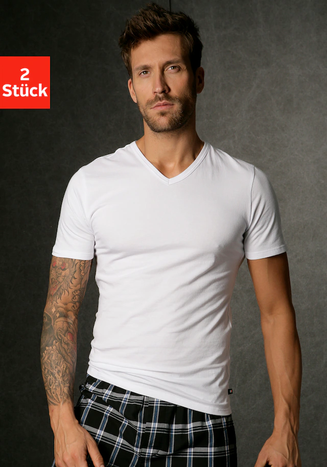 H.I.S Unterziehshirt 2 Stk. mit V-Ausschnitt und kleinem Logo, Unterhemd, T-Shirt