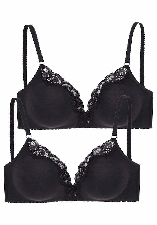 petite fleur by Lascana Bralette-BH Packung, ohne Bügel aus Baumwolle mit Spitze, bequemer BH