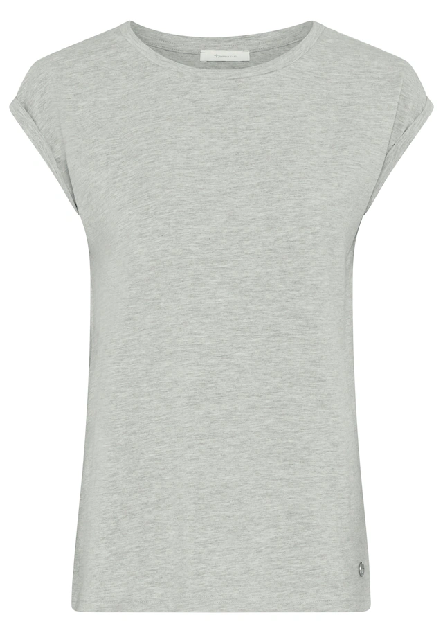 Tamaris T-Shirt »mit Rundhals und lockerem Schnitt, aus angenehmem Viskose-Jersey« figurumspielend, Kurzarm mit überschnittenen Schultern und Krempelsaum