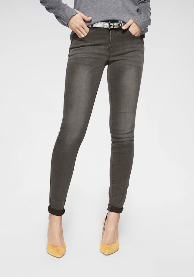 Tamaris Skinny-fit-Jeans »aus bequemen Stretch-Denim« schmale Beinweite, mit Gürtelschlaufenbund, mit Metallreißverschluss