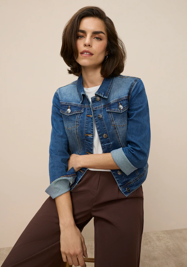 Tamaris Jeansjacke aus elastischem Denim-Material, mit Brusttaschen und Eingrifftaschen