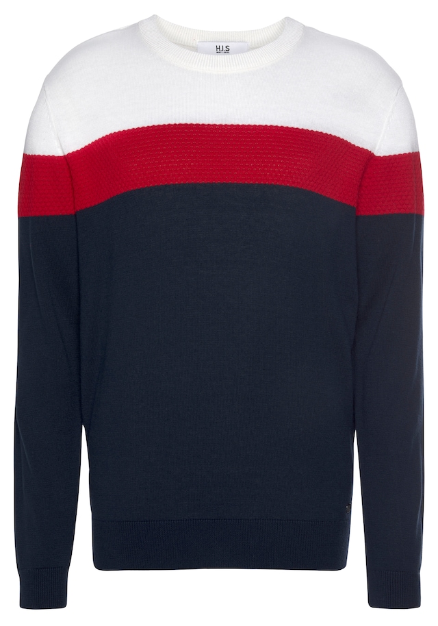 H.I.S Rundhalspullover »neue Farben!« Colorblocking, in leichter Strickqualität