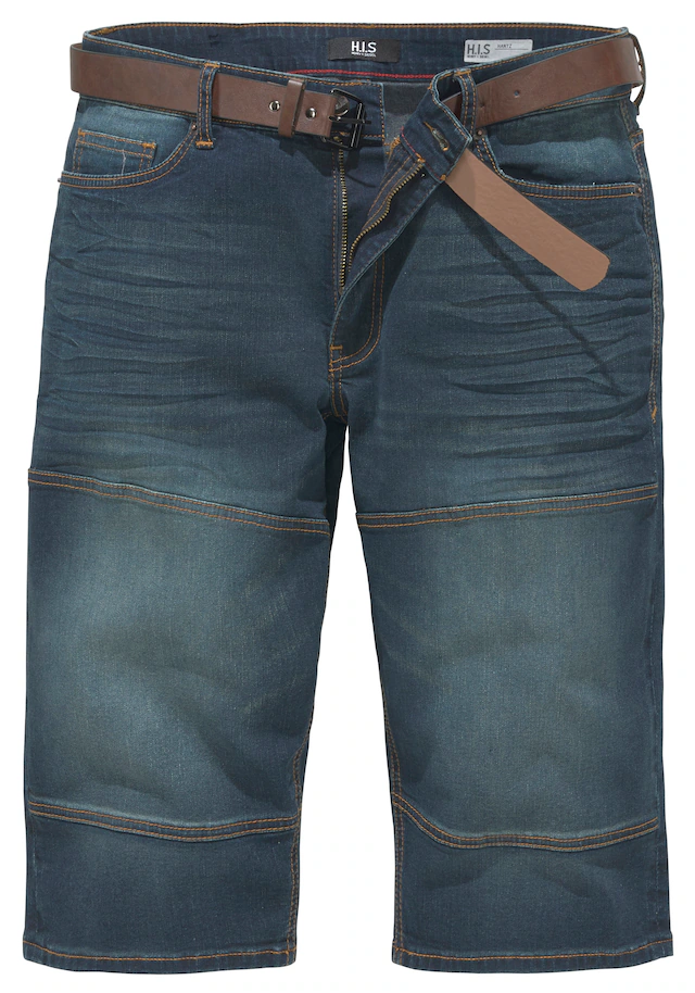 H.I.S Jeansbermudas »HANTZ« Set, mit abnehmbarem Gürtel, 2 Stk. gerader Beinschnitt, Used-Look mit Abriebeffekten