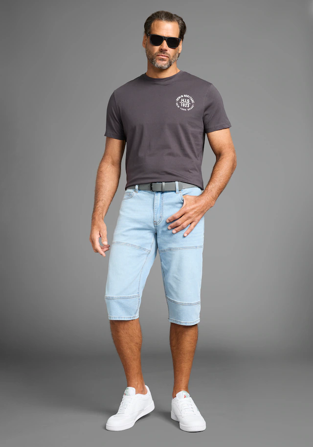 H.I.S Jeansbermudas »HANTZ« Set, mit abnehmbarem Gürtel, 2 Stk. gerader Beinschnitt, Used-Look mit Abriebeffekten