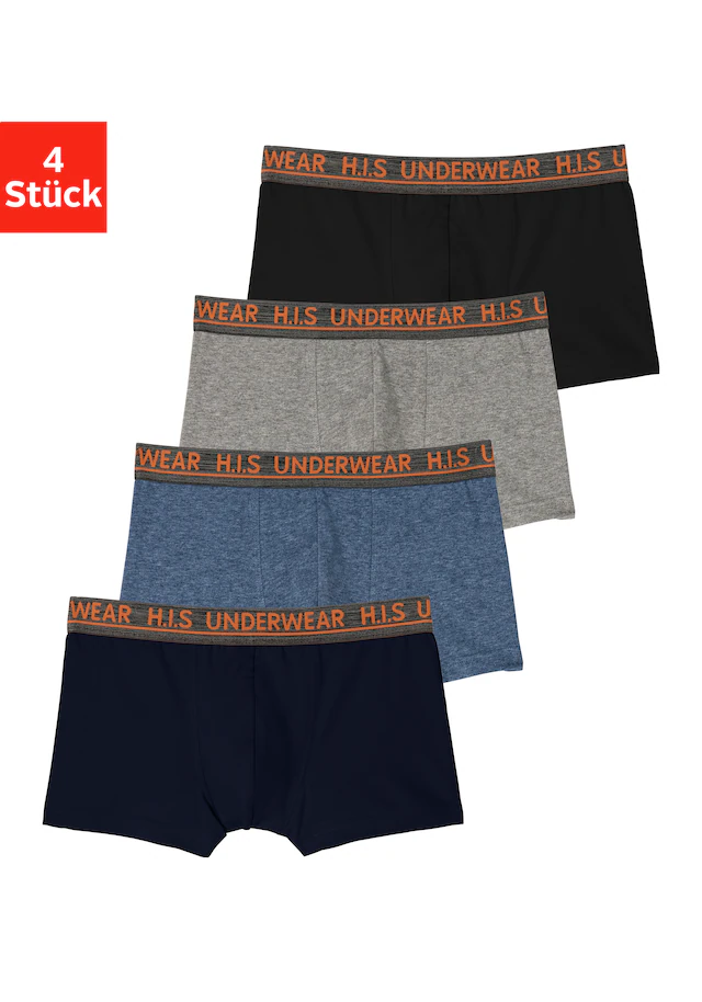H.I.S Boxer »Boxershorts für Jungen« Packung, 4 Stk. unifarben, mit Logobund, Baumwollmischung
