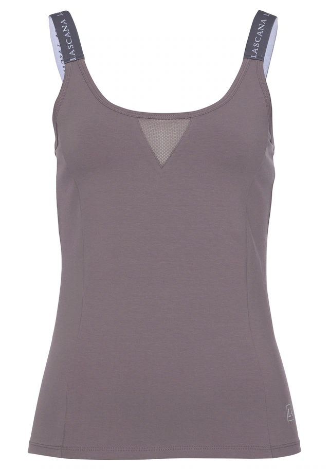 LASCANA ACTIVE Funktionsshirt mit beschrifteten Trägern und Mesh-Einsatz
