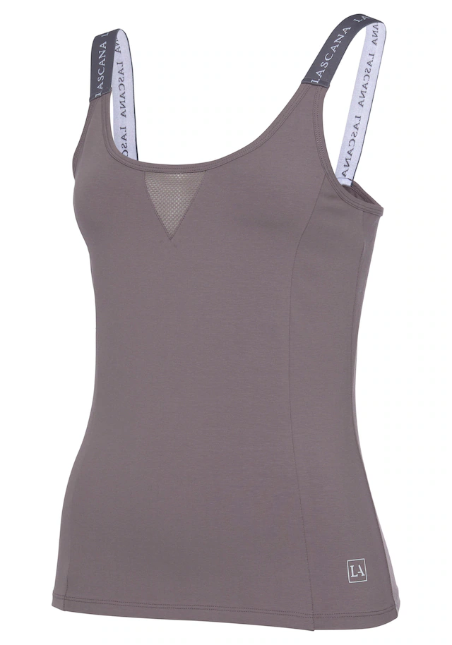 LASCANA ACTIVE Funktionsshirt mit beschrifteten Trägern und Mesh-Einsatz