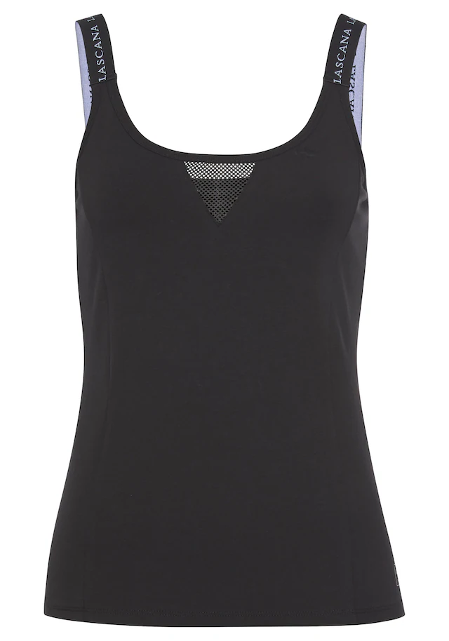 LASCANA ACTIVE Funktionsshirt mit beschrifteten Trägern und Mesh-Einsatz